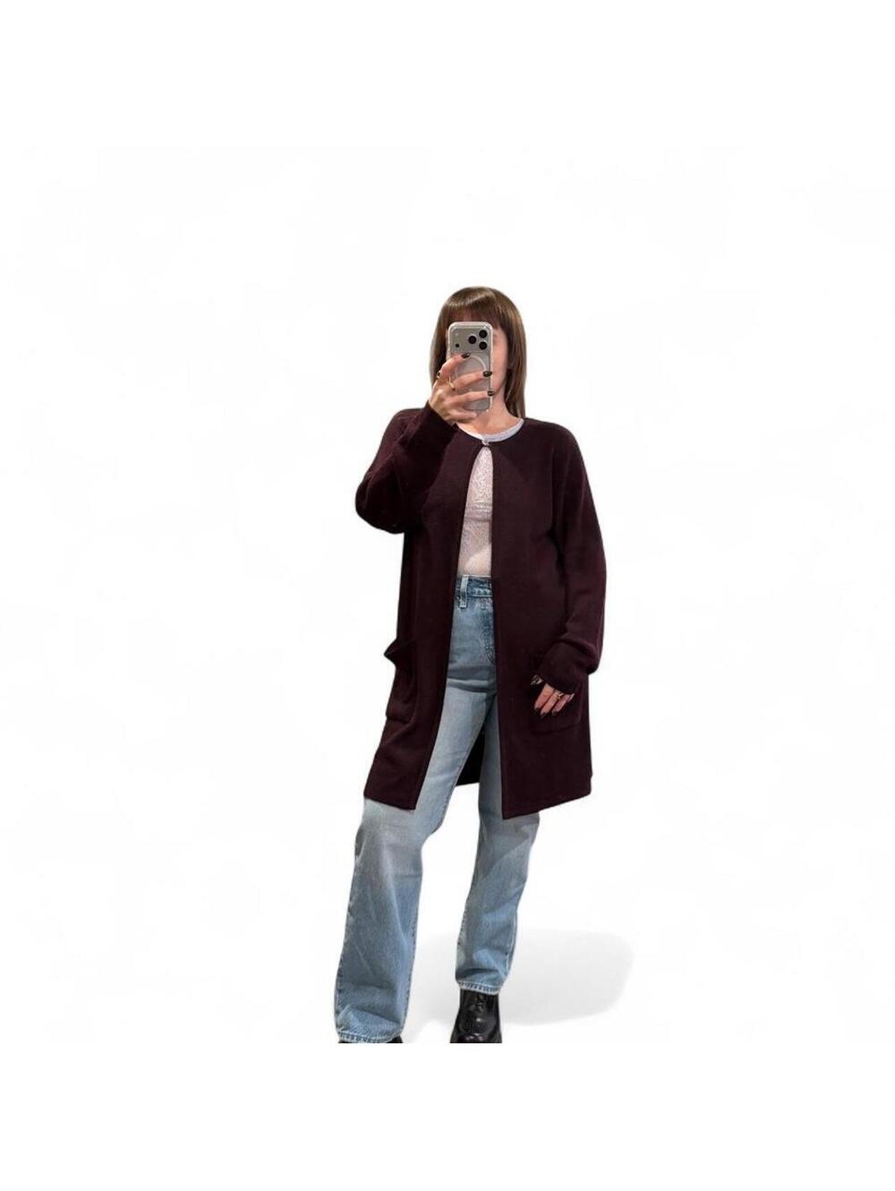 Vintage 90s Burgundy Longline Cardigan - Picture 2 of 5